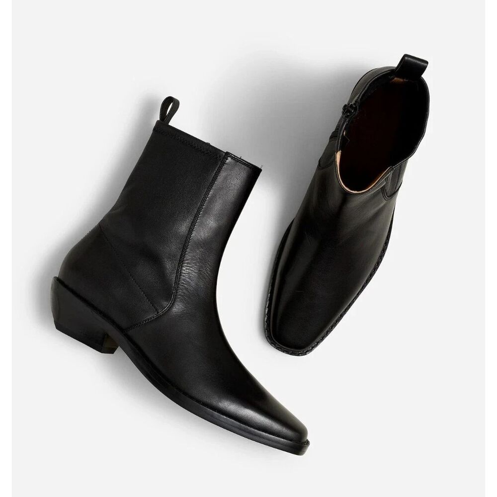 New Madewell The Idris Black Leather Ankle Boot Women Size 9 Western Inspired - Picture 2 of 6